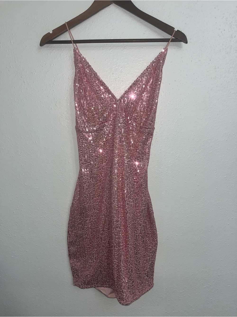 Bear Dance Pink Sequin Spaghetti Strap Mini Dress